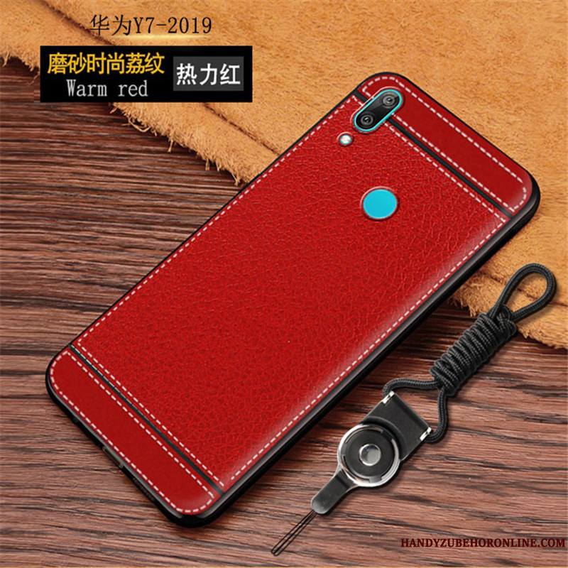 Huawei Y7 2019 Protection Sac Coque De Téléphone Cuir Rouge Personnalité Créatif