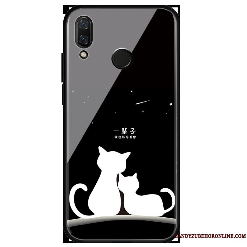 Huawei Y7 2019 Étui Coque De Téléphone Tempérer Dessin Animé Noir Tendance Silicone