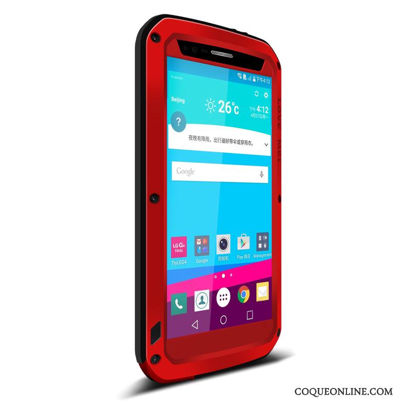 Lg G4 Border Métal Protection Incassable Rouge Coque Trois Défenses