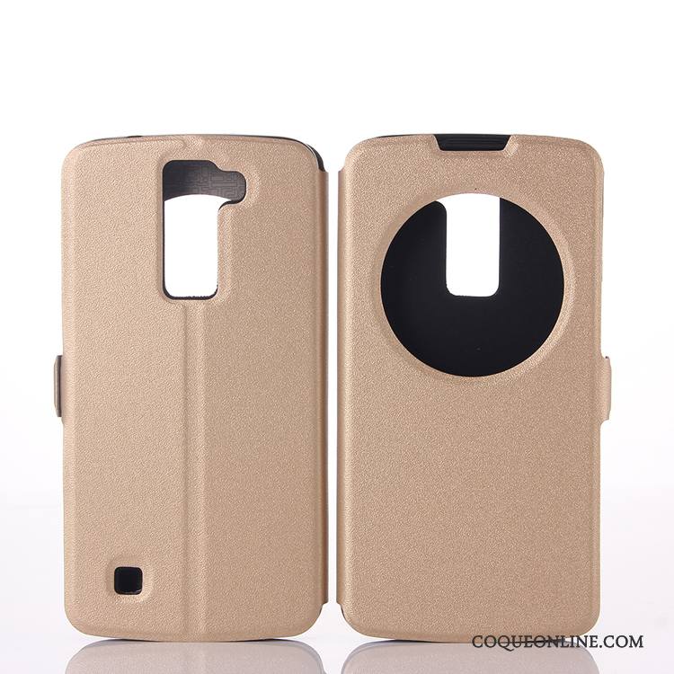 Lg K8 Coque Ouvrir La Fenêtre Tout Compris Protection Étui Étui En Cuir Or Housse