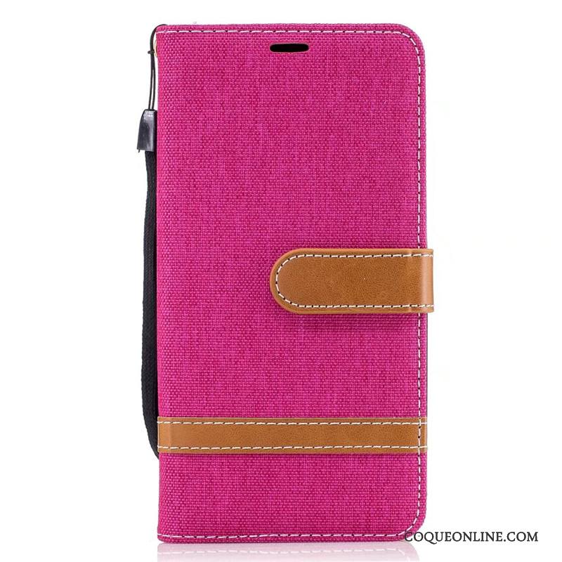 Lg K8 Housse Téléphone Portable Portefeuille Étui En Cuir Coque En Denim Rouge