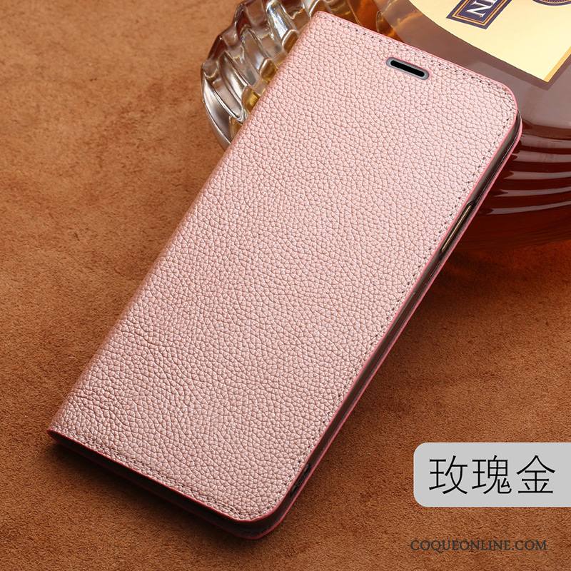 Lg Q6 Coque Étui Clamshell Tout Compris Or Rose Business Protection Cuir Véritable