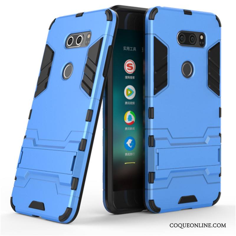 Lg V30 Coque Bleu Tendance Support Téléphone Portable Protection Incassable Étui