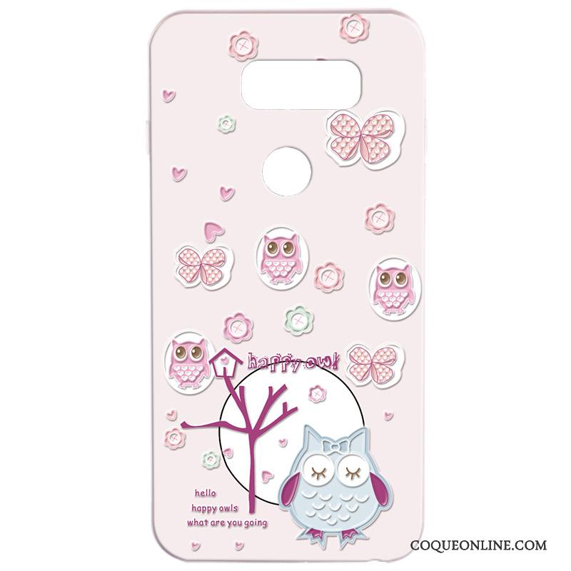 Lg V30 Coque Incassable Rose Silicone Fluide Doux Étui Protection Dessin Animé