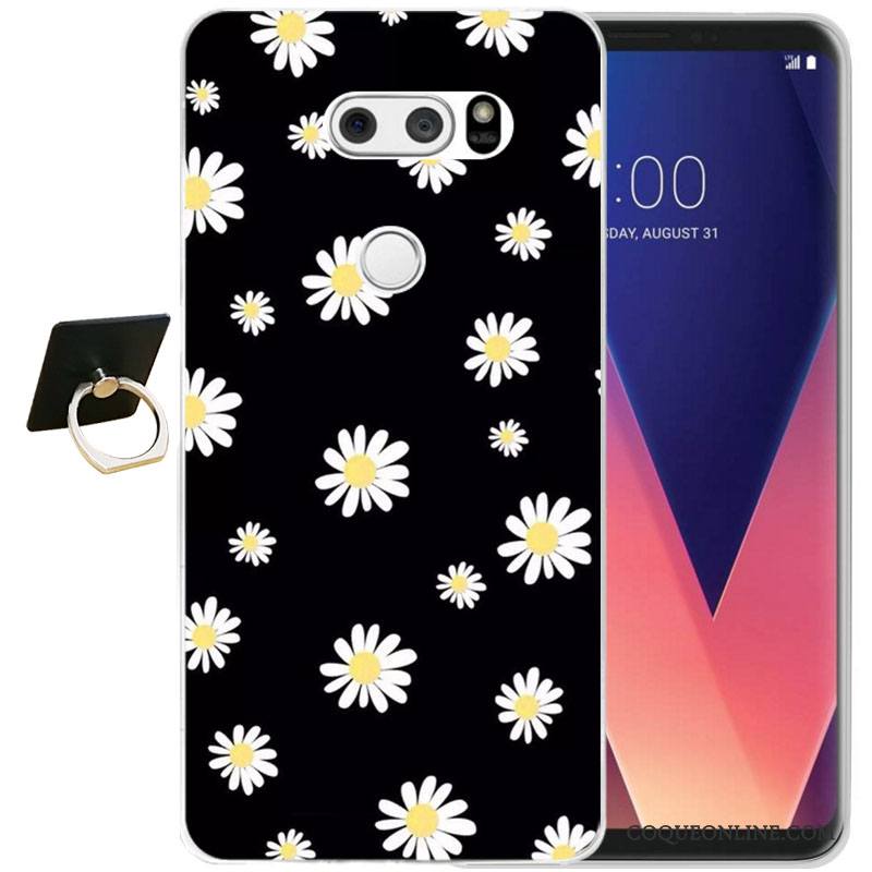 Lg V30 Gaufrage Noir Fluide Doux Protection Étui Coque De Téléphone Silicone