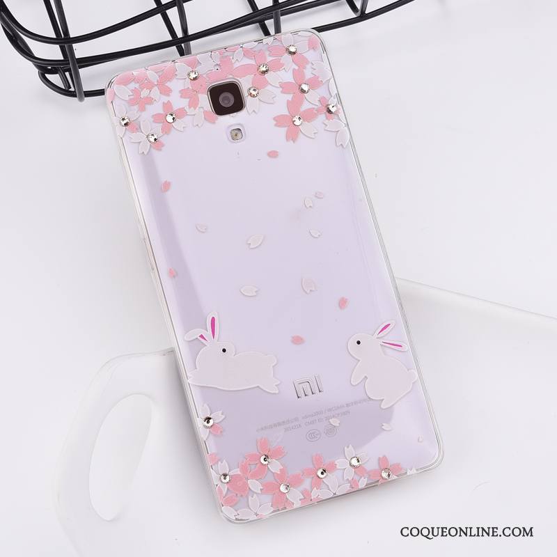 Mi 4 Incassable Silicone Coque De Téléphone Strass Petit Ornements Suspendus Transparent