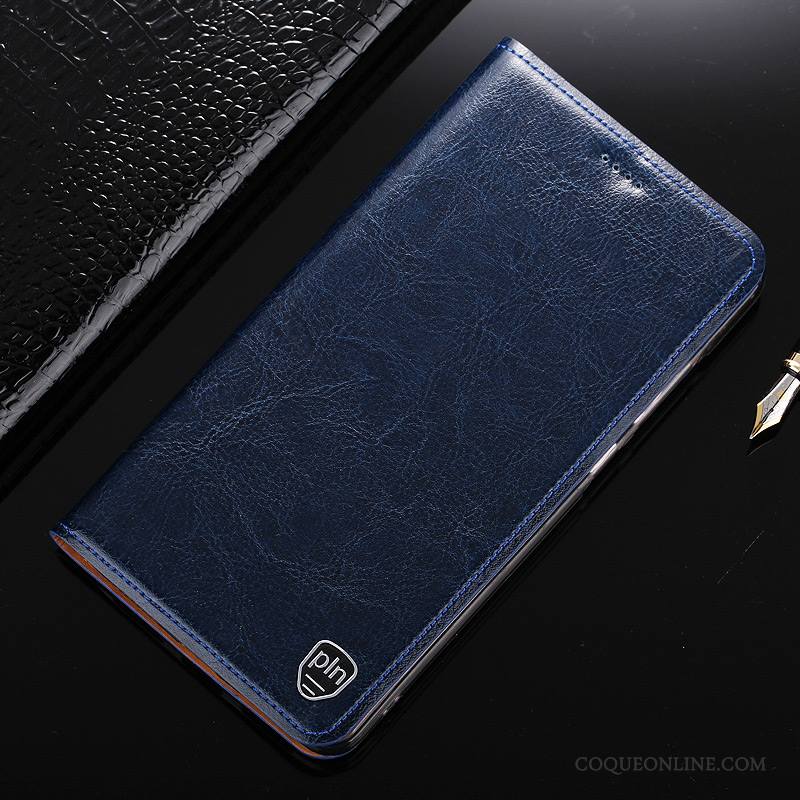 Mi 5 Coque Téléphone Portable Protection Cuir Véritable Bleu Housse Petit Étui