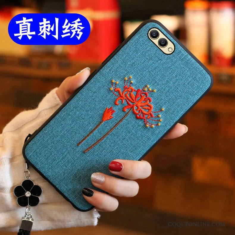 Mi 5x Coque Petit Broderie Bleu Étui Silicone Tout Compris Fluide Doux