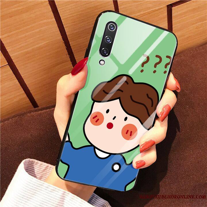 Mi 9 Coque Amoureux Dessin Animé Silicone Vert Petit Verre Modèle