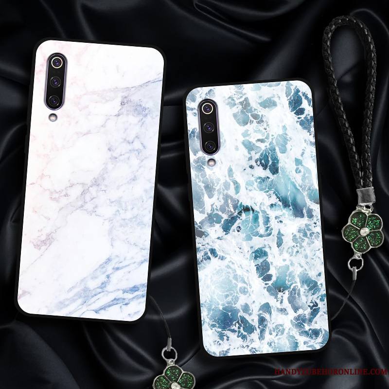 Mi 9 Coque Fluide Doux Tendance Simple Tout Compris Bleu Verre Créatif