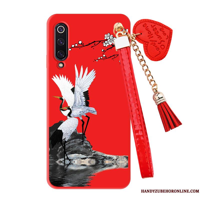 Mi 9 Se Petit Fluide Doux Oiseau Grand Grue Coque De Téléphone Rouge