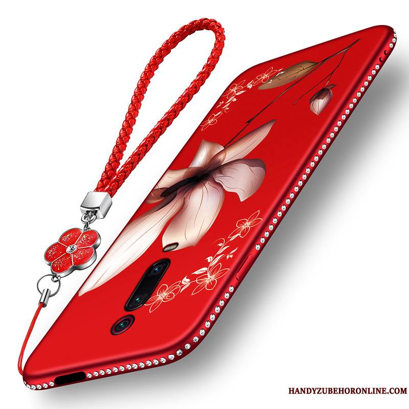 Mi 9t Petit Strass Étui Coque De Téléphone Sac Rouge Fluide Doux