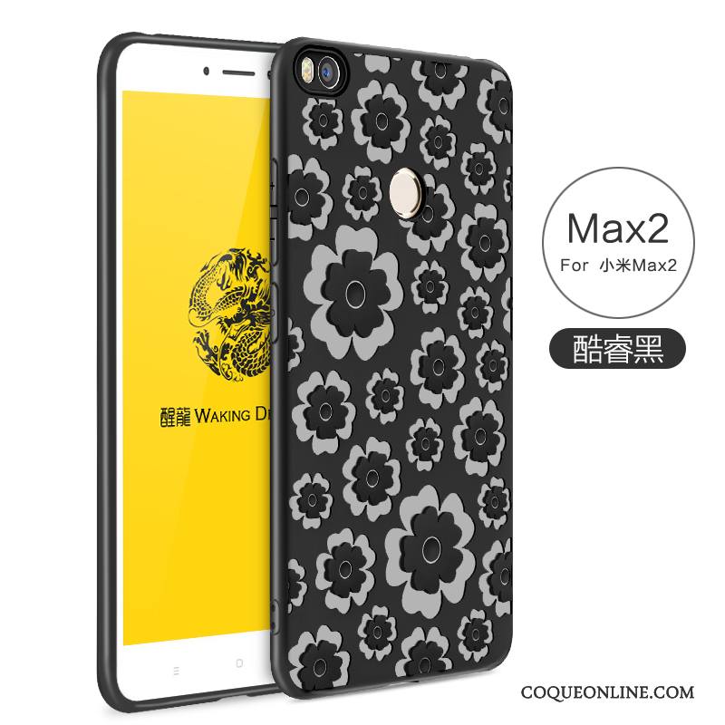 Mi Max 2 Protection Coque De Téléphone Couleur Unie Noir Étui Simple Gaufrage