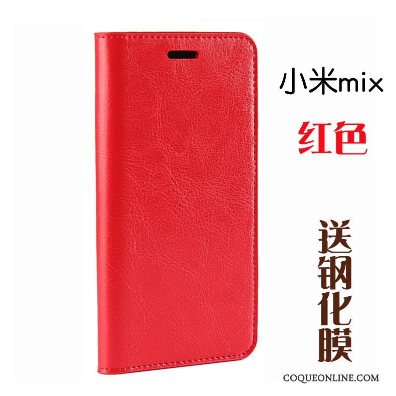 Mi Mix 2 Petit Cuir Véritable Incassable Rouge Téléphone Portable Housse Coque De Téléphone