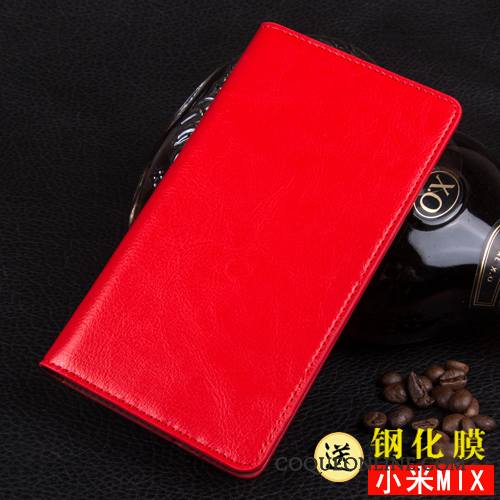 Mi Mix 2 Étui En Cuir Incassable Téléphone Portable Clamshell Protection Coque De Téléphone Rouge