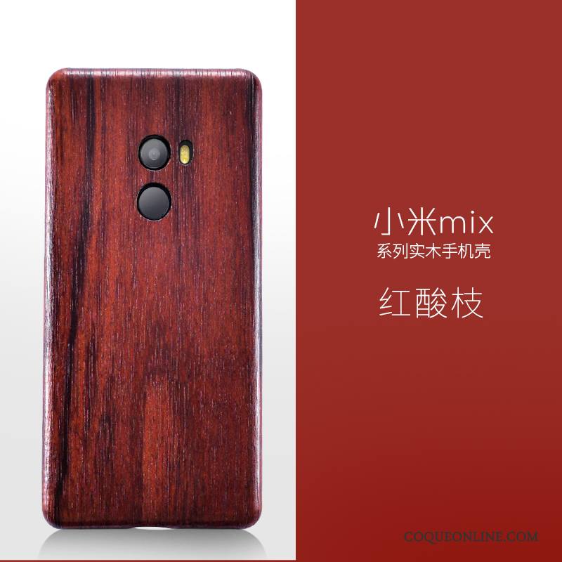 Mi Mix 2 Étui Rouge Bois Massif En Bois Très Mince Coque De Téléphone Protection