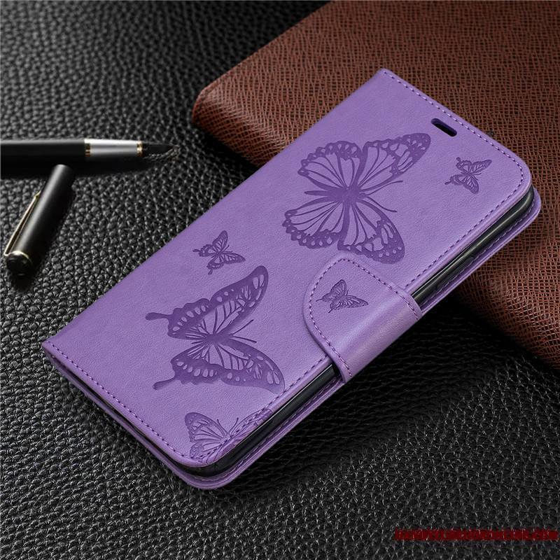 Mi Note 10 Coque Similicuir Protection Papillon En Relief Rouge Étui En Cuir Petit