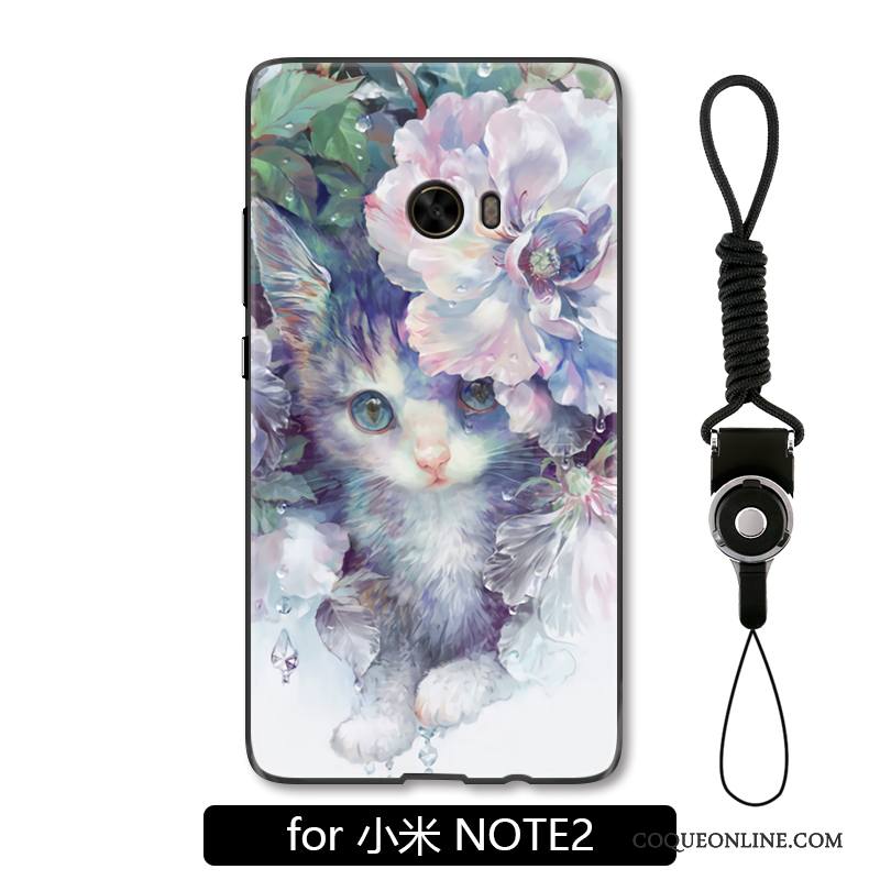 Mi Note 2 Coque Ornements Suspendus Chat Petit Gris Étui Luxe Fleur