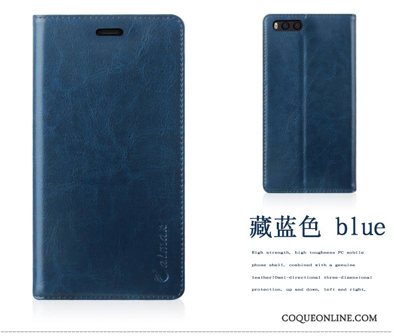 Mi Note 3 Étui En Cuir Coque Tout Compris Fluide Doux Bleu Marin De Téléphone Petit