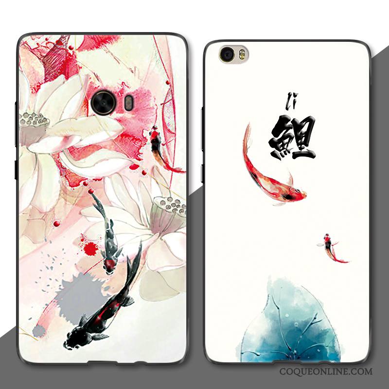 Mi Note Style Chinois Coque De Téléphone Encre Protection Rose Créatif Étui