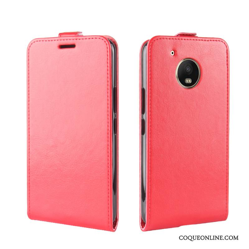 Moto E4 Plus Portefeuille Téléphone Portable Étui En Cuir Protection Coque Rouge
