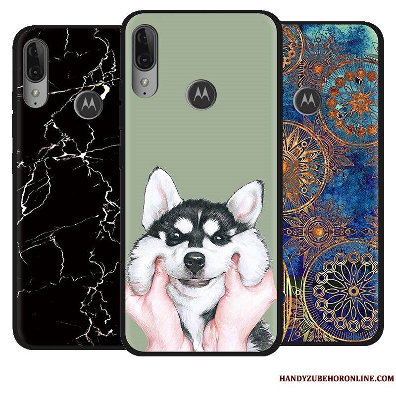 Moto E6 Plus Coque Noir Chaud Peinture Tendance Dessin Animé Vert Tissu