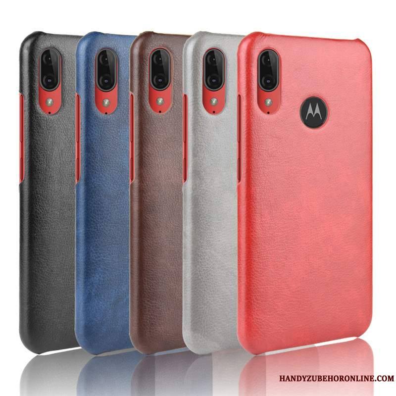 Moto E6 Plus Téléphone Portable Cuir Qualité Coque Protection Rouge Étui