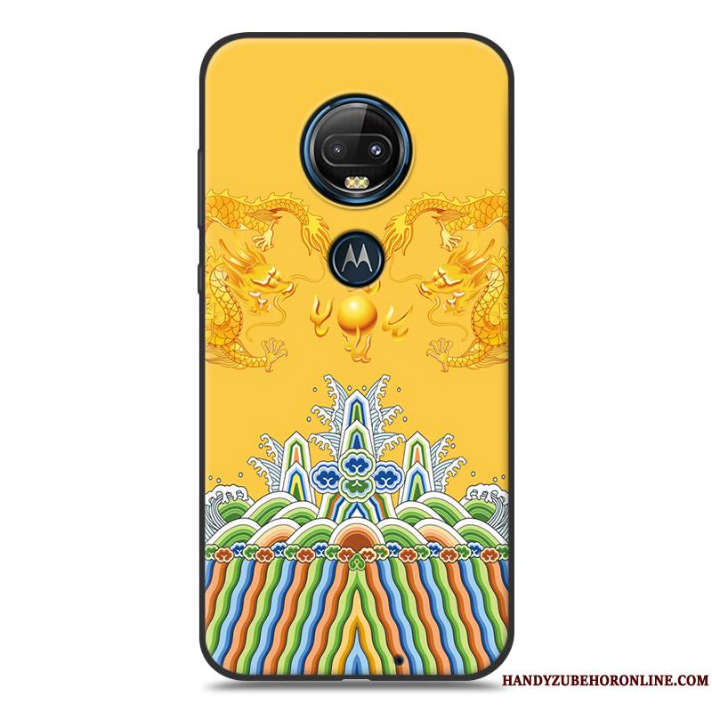 Moto G7 Amoureux Coque De Téléphone Jaune Silicone Délavé En Daim Noir Dessin Animé