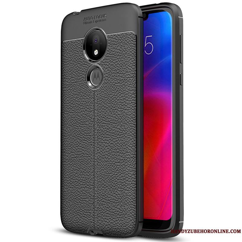 Moto G7 Play Litchi Modèle Fleurie Protection Tout Compris Coque De Téléphone Noir Téléphone Portable