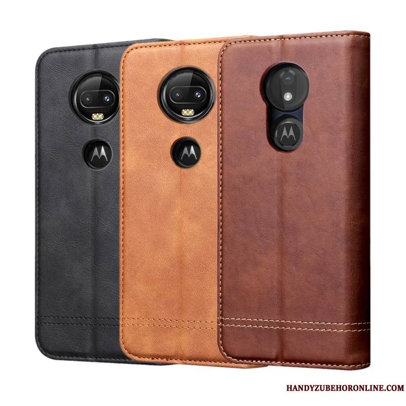 Moto G7 Plus Vintage Housse Coque De Téléphone Étui Étui En Cuir Rouge Protection