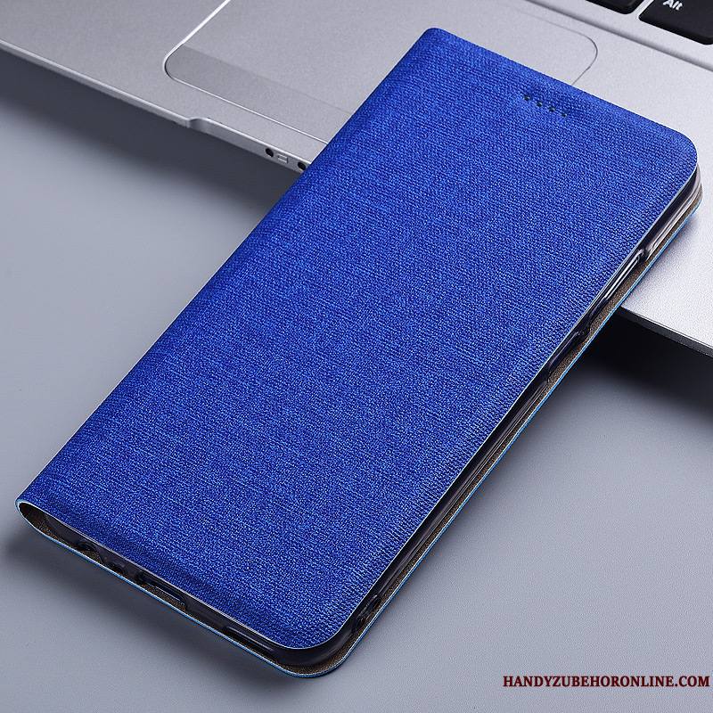 Moto G7 Power Coque Étui Protection Étui En Cuir Lin Bleu Téléphone Portable Incassable