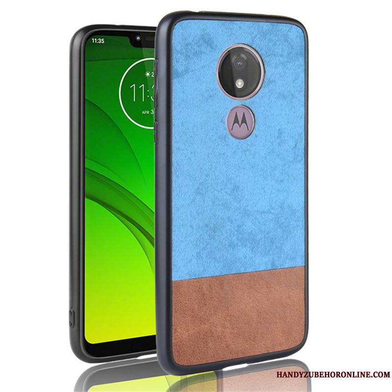 Moto G7 Power Protection Coque De Téléphone Étui Tout Compris Cuir Couture Couleurs Bleu