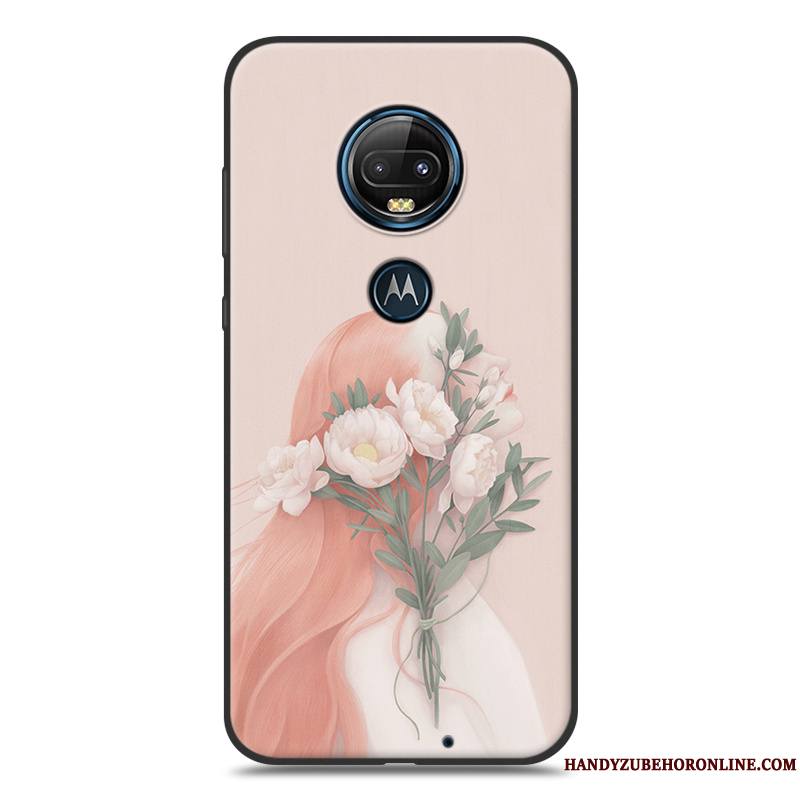 Moto G7 Rose Fluide Doux Étui Coque Vent Net Rouge De Téléphone