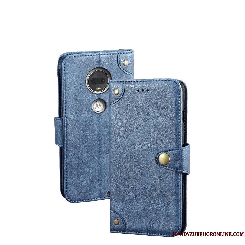 Moto G7 Téléphone Portable Portefeuille Europe Vent Coque Bleu Étui En Cuir