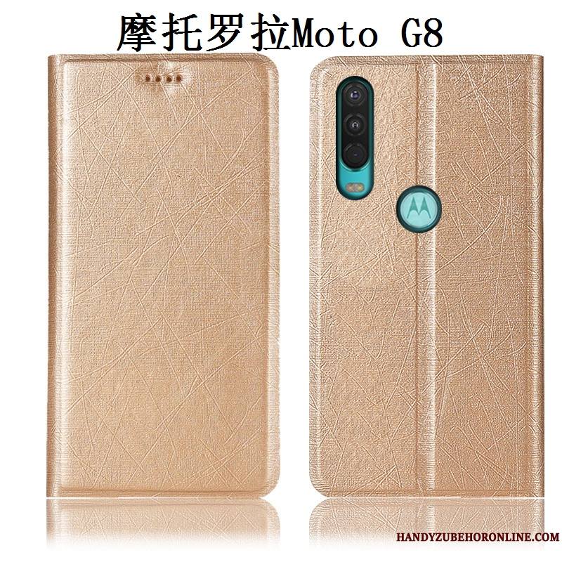 Moto G8 Coque Protection Étui Incassable Étui En Cuir Tout Compris Soie Or