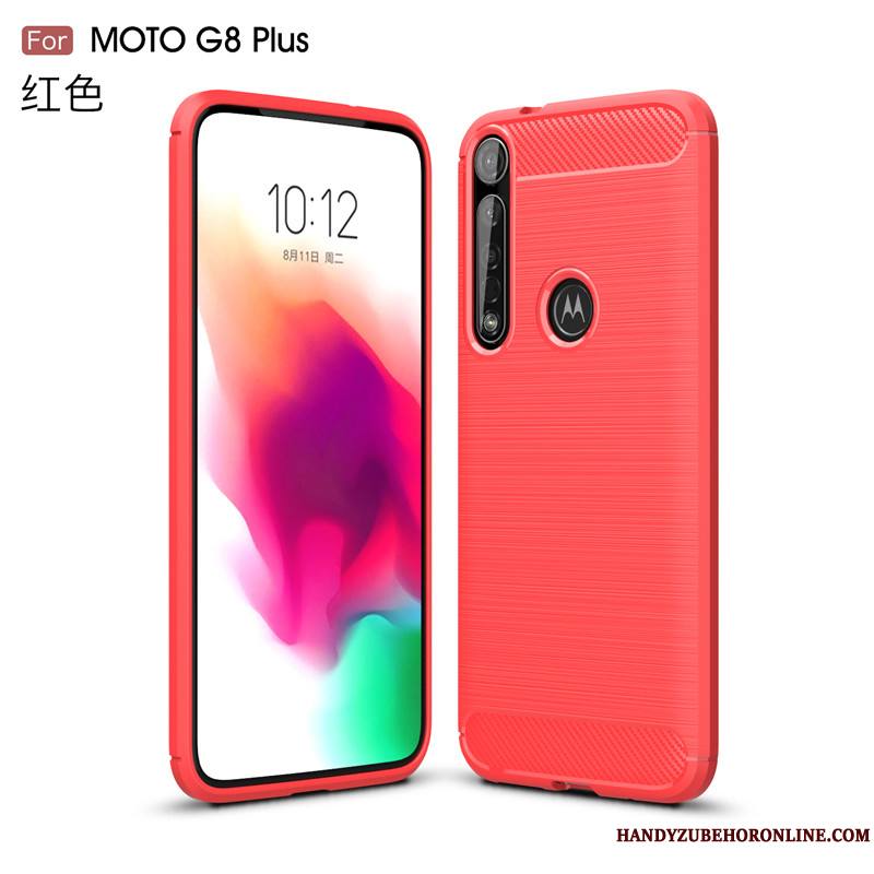 Moto G8 Plus Protection Rouge Fibre Antidérapant Étui Soie Coque De Téléphone