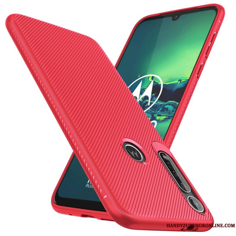 Moto G8 Plus Étui Fluide Doux Incassable Rouge Coque De Téléphone Pu Protection