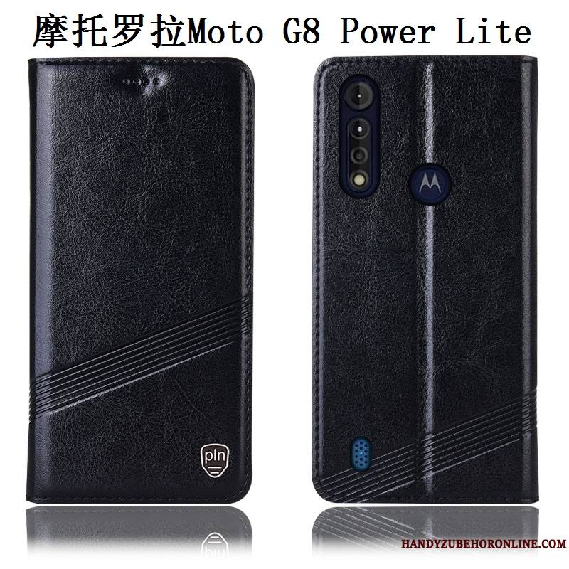 Moto G8 Power Lite Cuir Véritable Étui Coque De Téléphone Modèle Fleurie Protection Noir Incassable