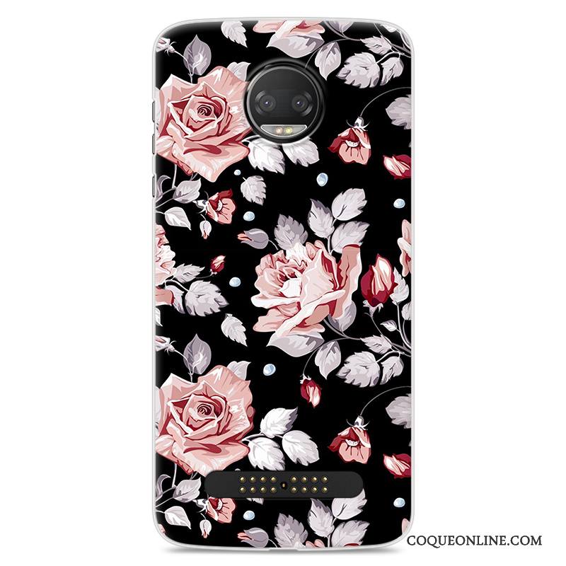 Moto Z 2018 Protection Coque De Téléphone Rouge Tout Compris Étui Fluide Doux Fleurs