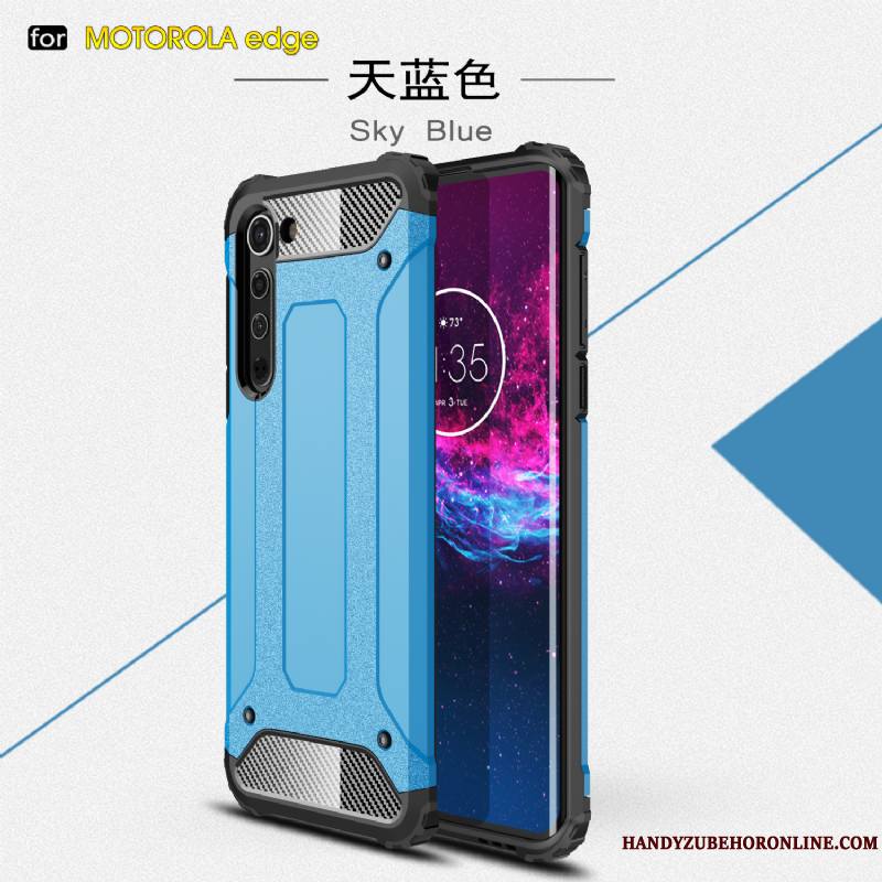 Motorola Edge Trois Défenses Coque Épaissir Bleu Incassable Étui Difficile