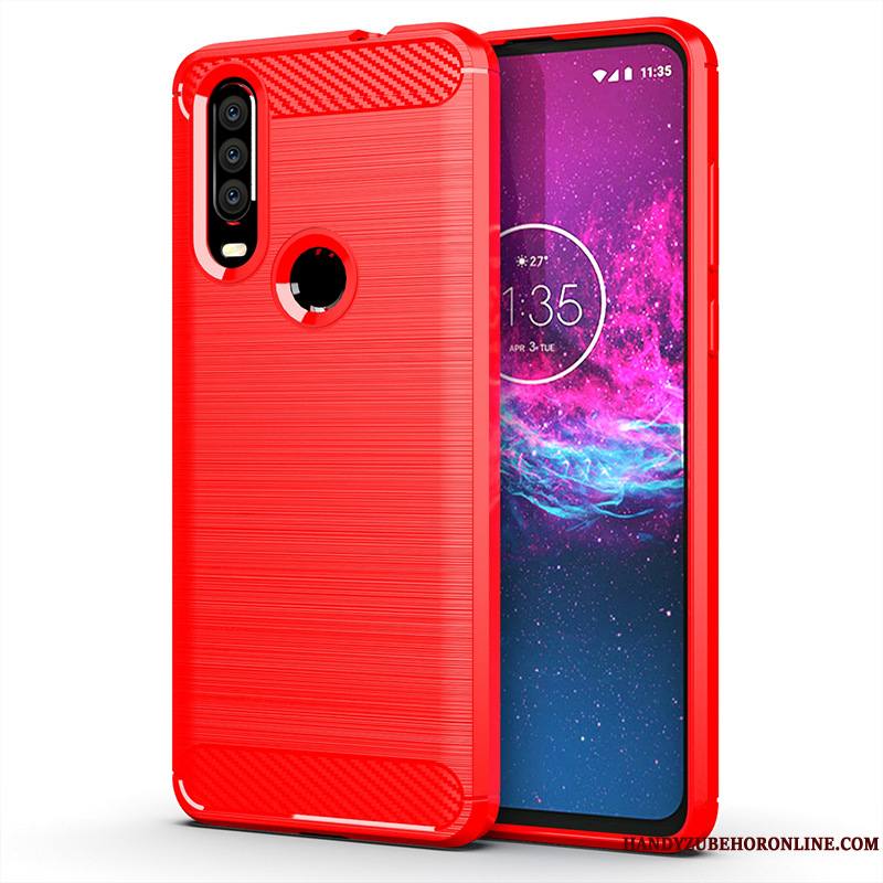Motorola One Action Coque Incassable Protection Modèle Fleurie Rouge Étui Silicone Fluide Doux