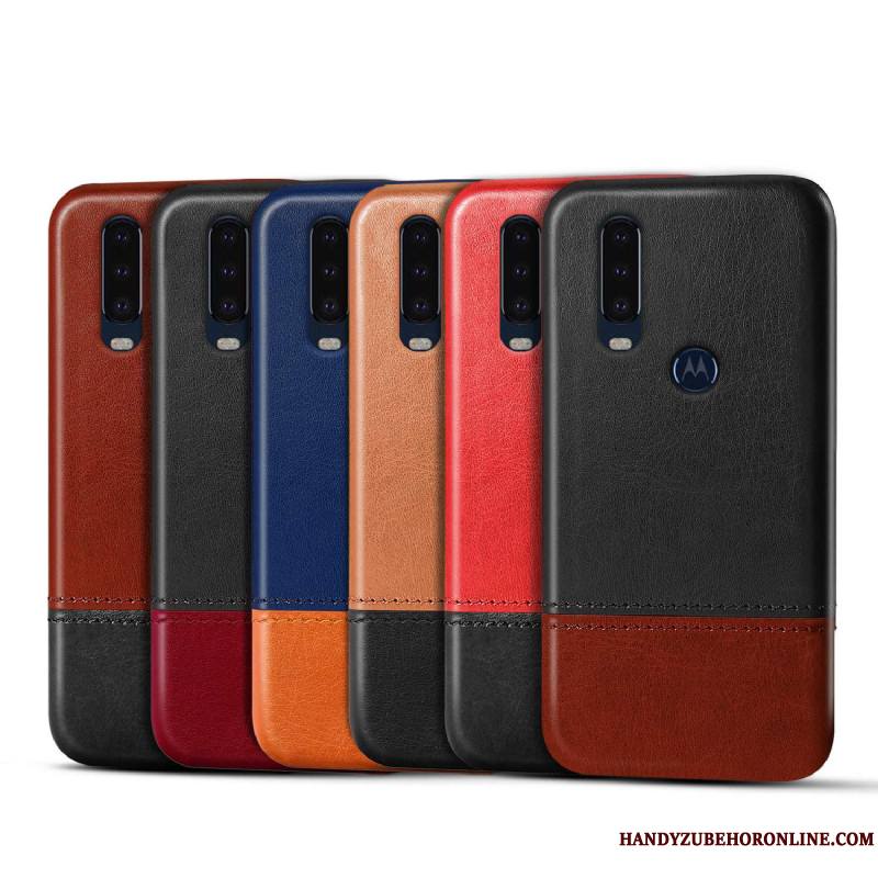 Motorola One Action Étui En Cuir Noir Couture Couleurs Incassable Coque De Téléphone