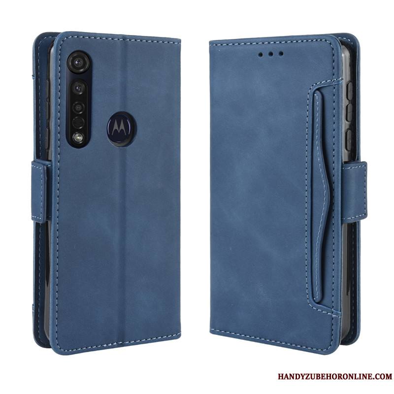 Motorola One Macro Housse Étui Étui En Cuir Protection Bleu Marin Coque De Téléphone