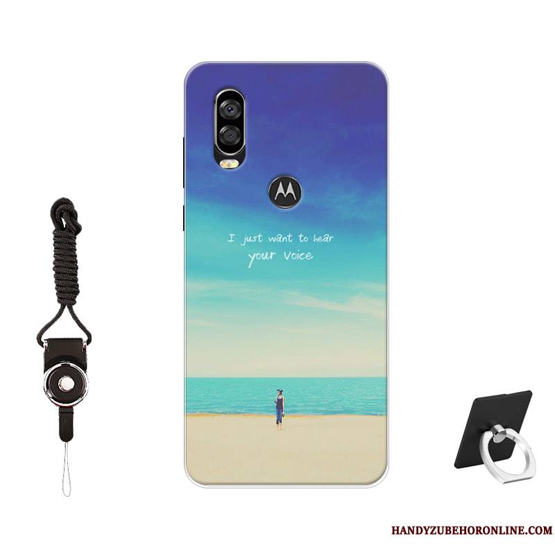 Motorola One Vision Modèle Coque Étui Fluide Doux Antidérapant Bleu Protection