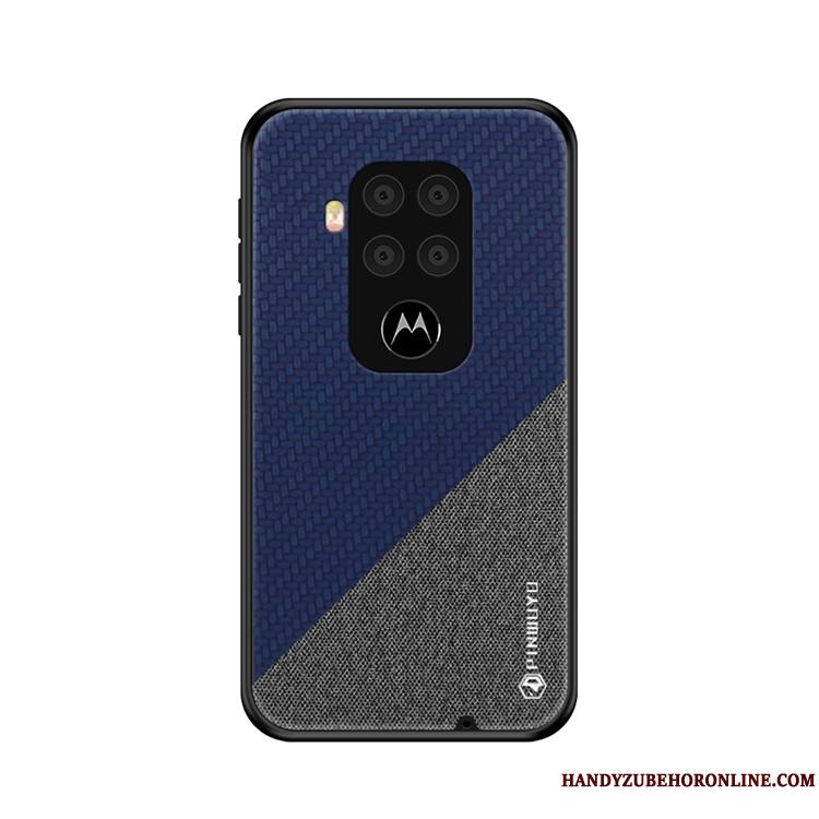 Motorola One Zoom Toile Modèle Fleurie Bleu Très Mince Coque De Téléphone