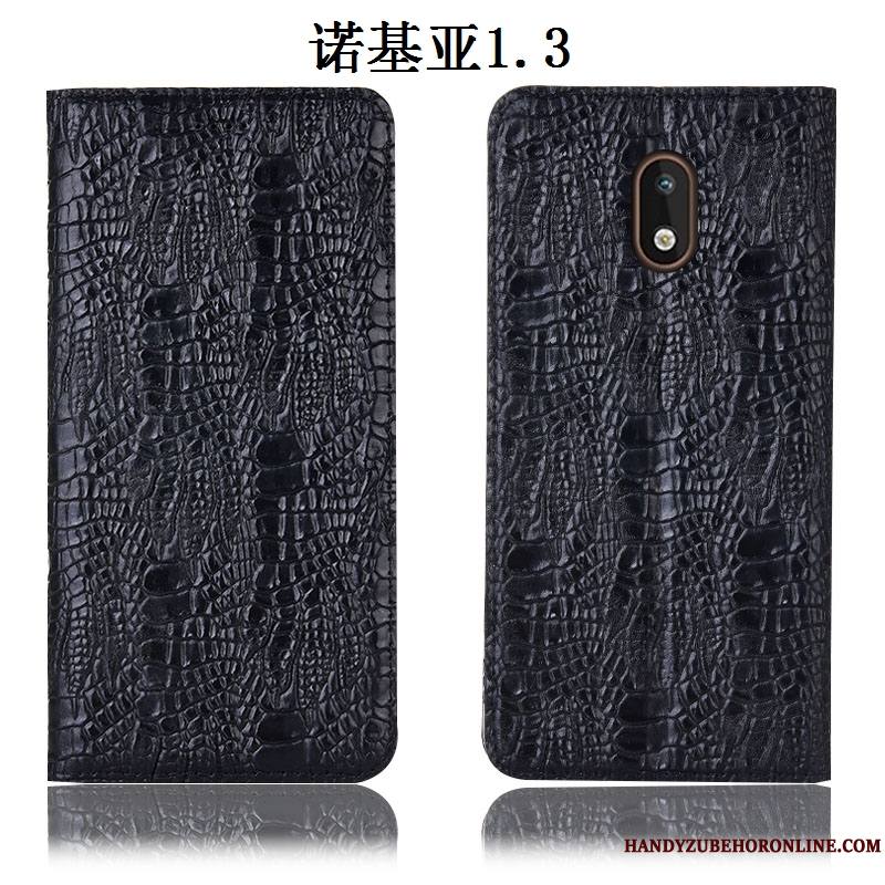 Nokia 1.3 Coque Crocodile Housse Incassable Noir Étui Cuir Véritable Protection