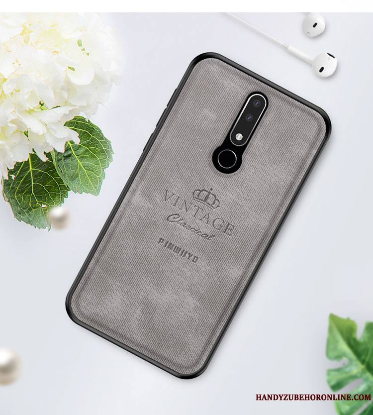 Nokia 3.1 Plus Très Mince Fluide Doux Gris Coque De Téléphone Délavé En Daim Nouveau Tissu