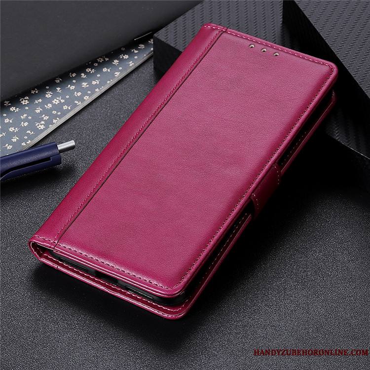 Nokia 3.2 Support Étui En Cuir Incassable Coque De Téléphone Business Portefeuille Rouge