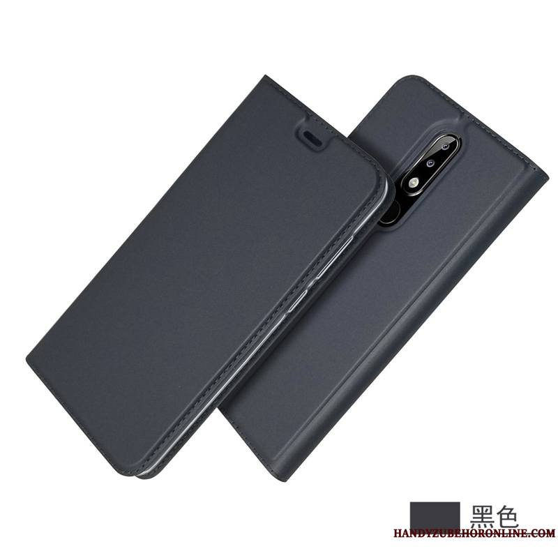 Nokia 5.1 Plus Étoile Incassable Étui En Cuir Clamshell Coque De Téléphone Noir Protection