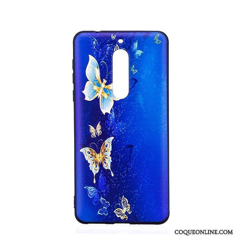 Nokia 5 Protection Coque De Téléphone Gaufrage Peinture Fluide Doux Bleu Dessin Animé